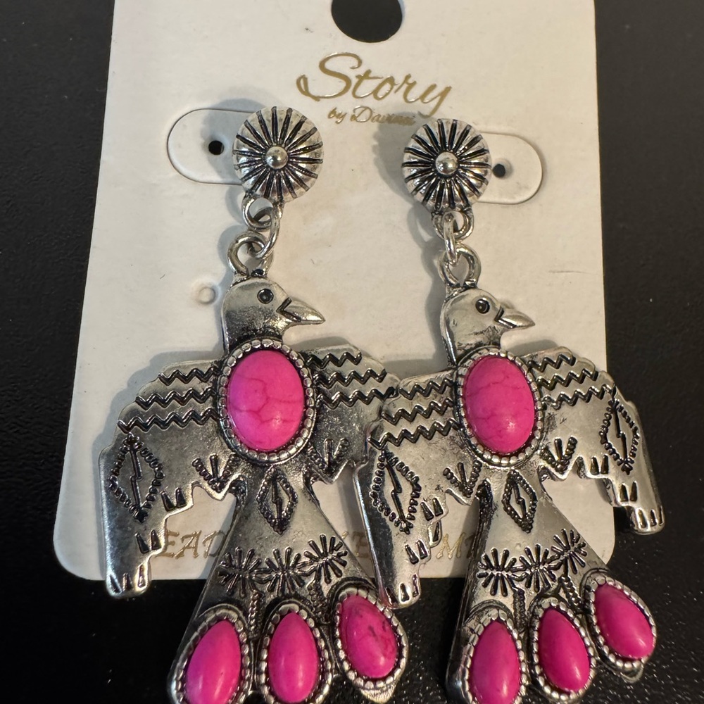 Silver and Pink Thunderbird Earrings